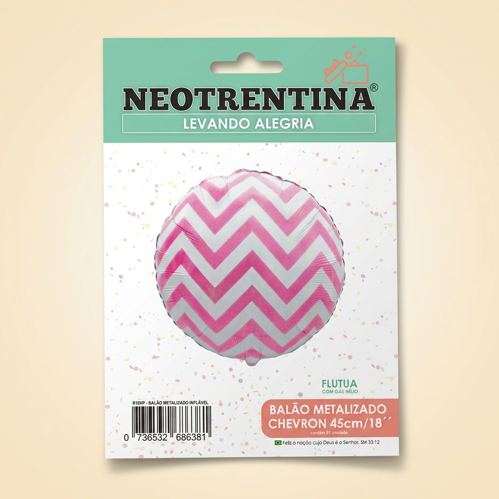 Balão Metalizado Chevron Pink 45 cm