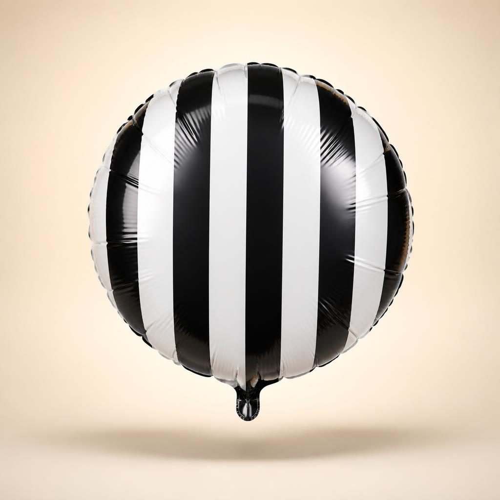 Balão Metalizado Listrado Preto e Branco 45 cm