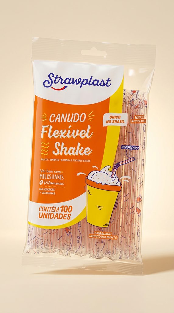 Canudo Flexível Shake Strawplast — 100 un