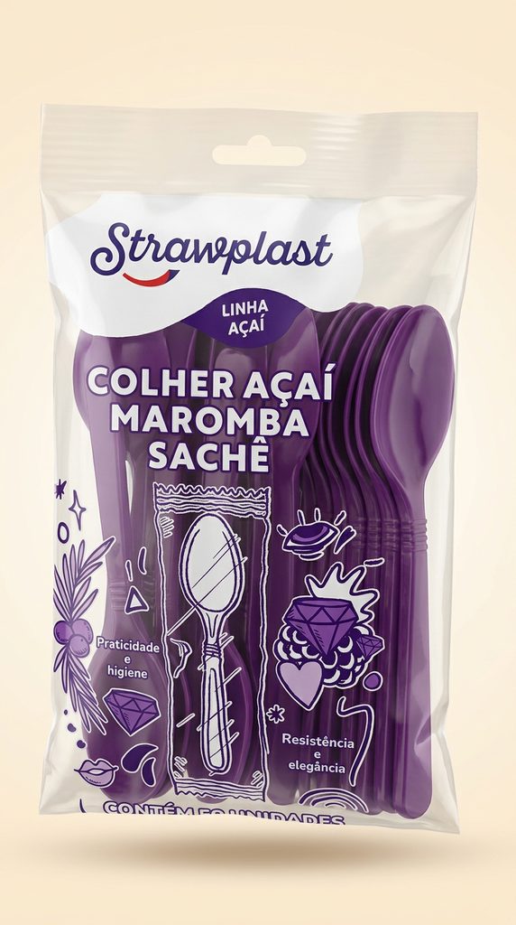 Colher Açaí Maromba Sachê Strawplast — 50 un