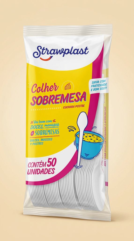 Colher Sobremesa Strawplast Branca — 50 un