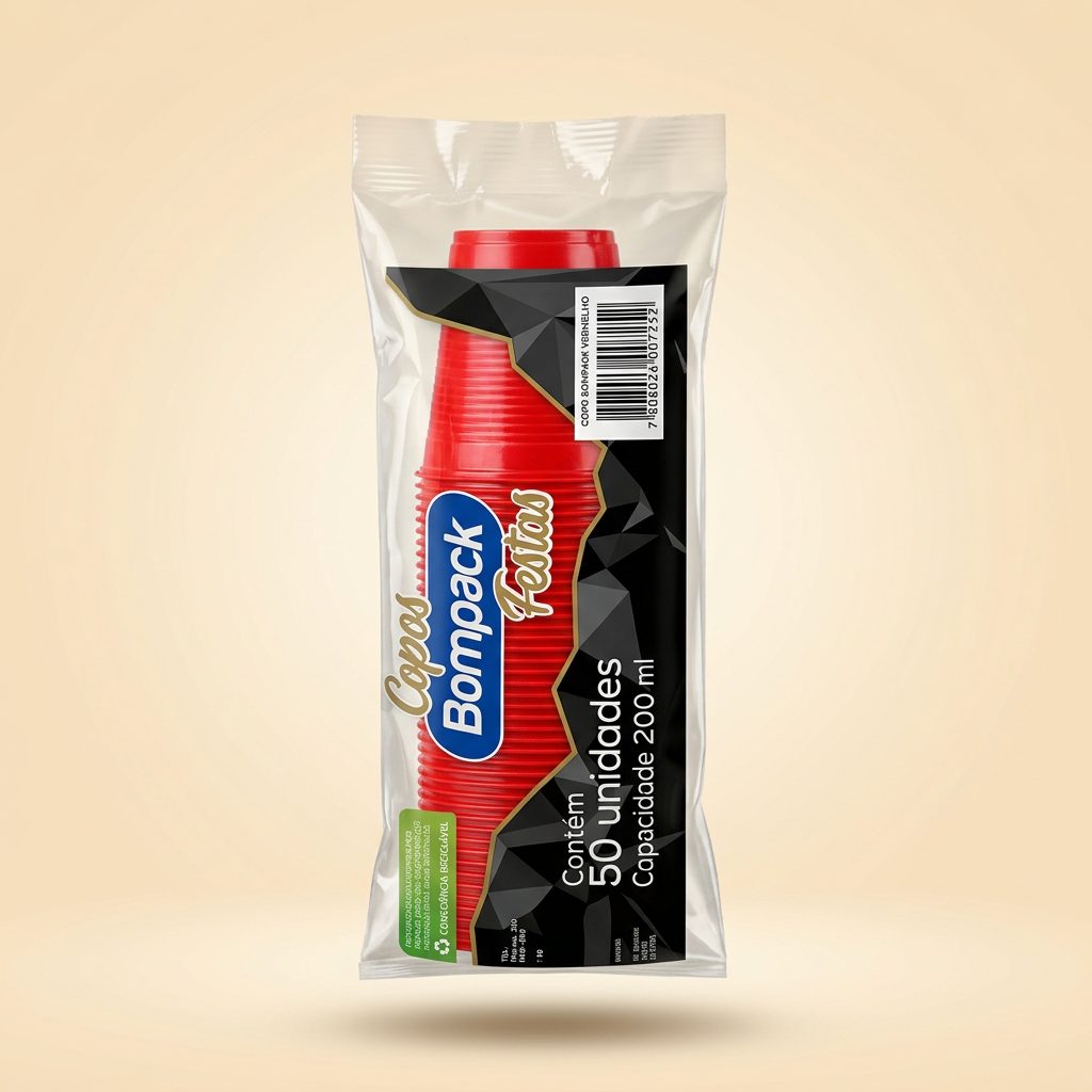Copo Bompack Festas 200 ml Vermelho — 50 un