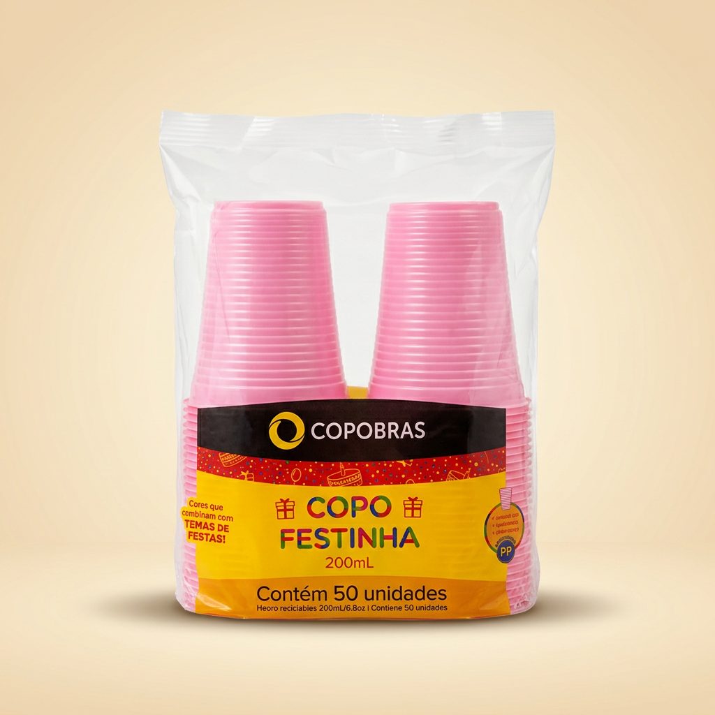 Copo Festinha Copobras 200 ml Rosa — 50 un