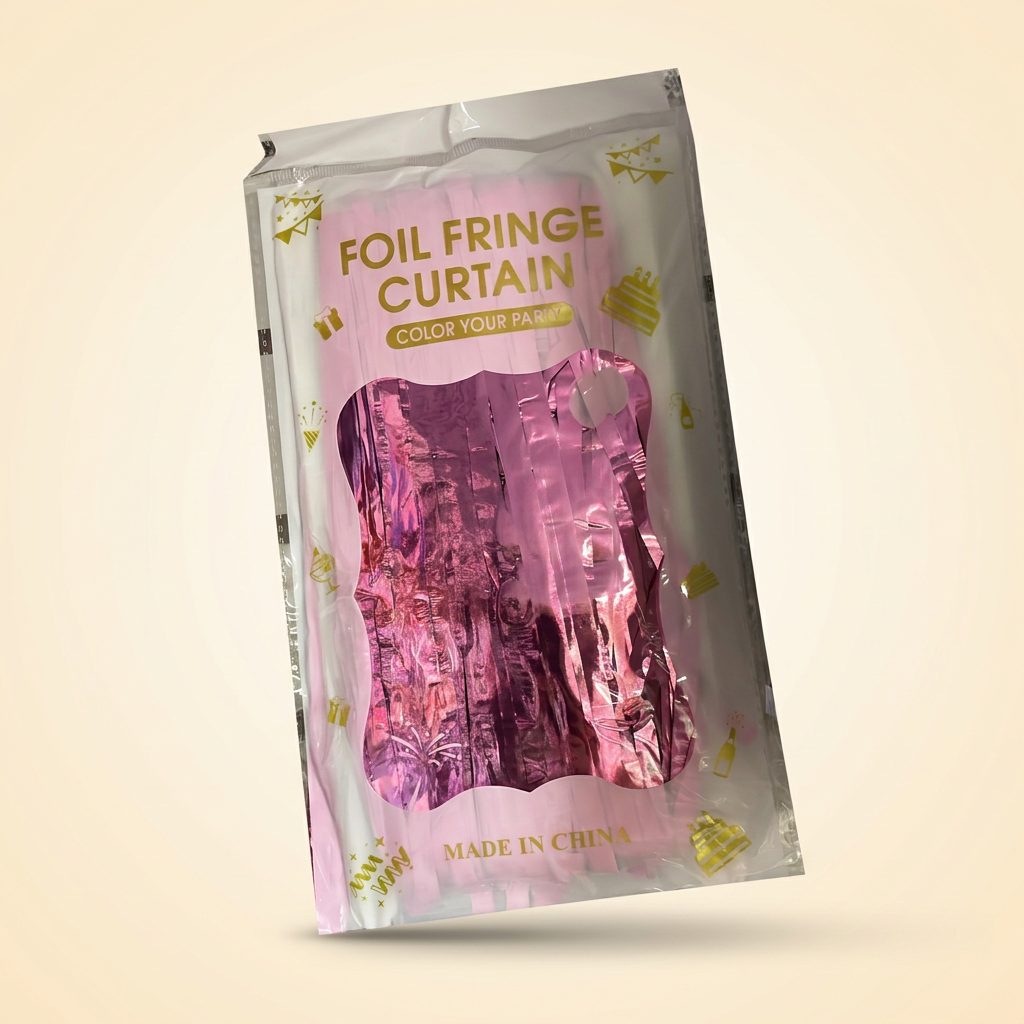 Cortina Foil Fringe Rosa — 1 x 2 m