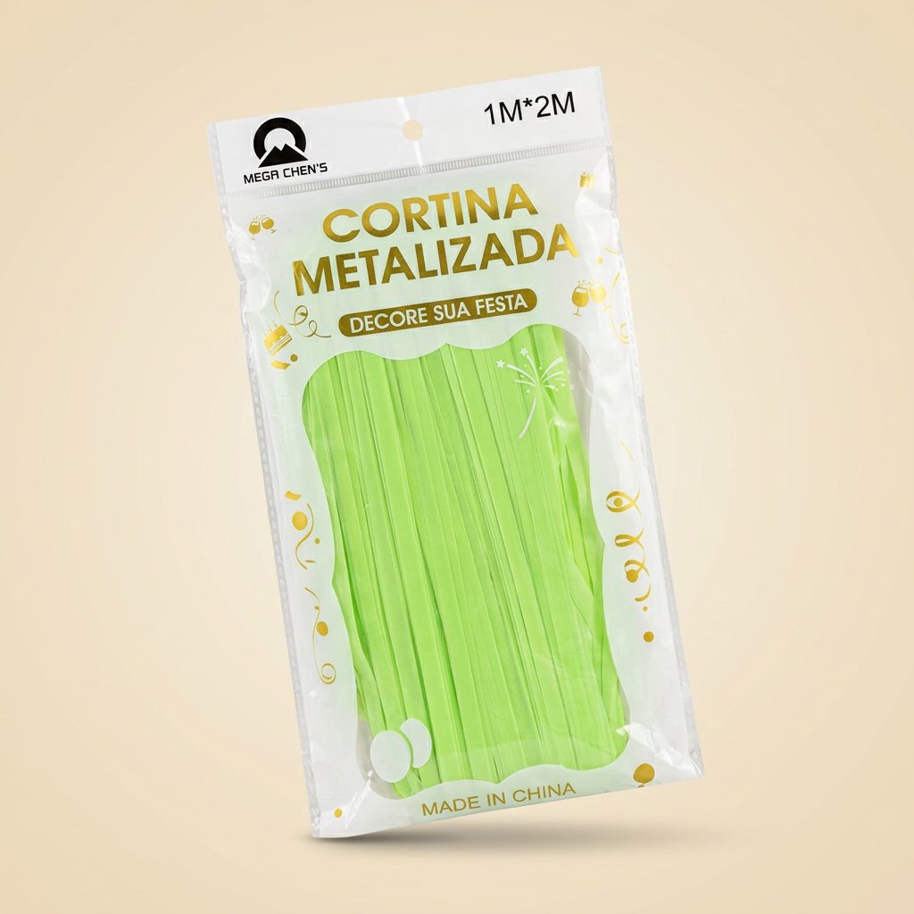 Cortina Metalizada Verde Limão — 1 x 2 m