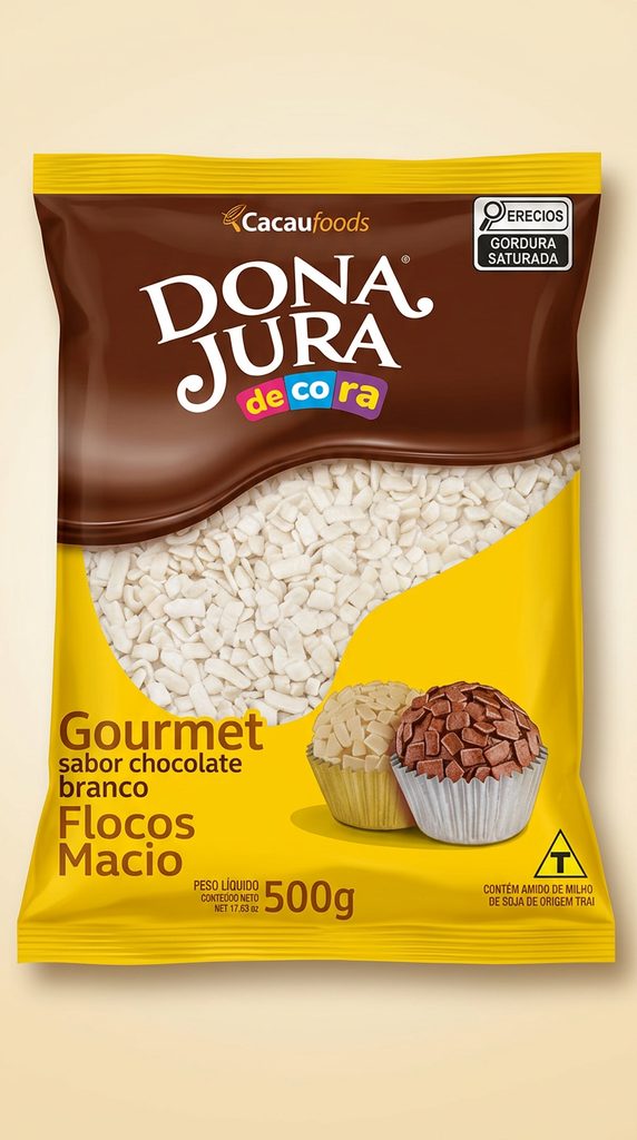 Dona Jura Decora Flocos Macio Gourmet Chocolate Branco 500 g