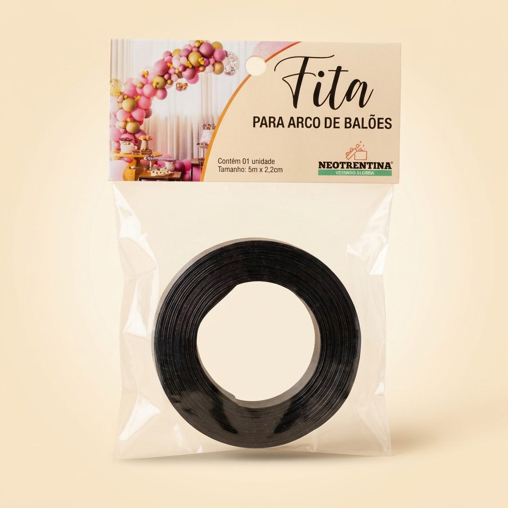 Fita para Arco de Balões Preta — 5 m x 2,2 cm
