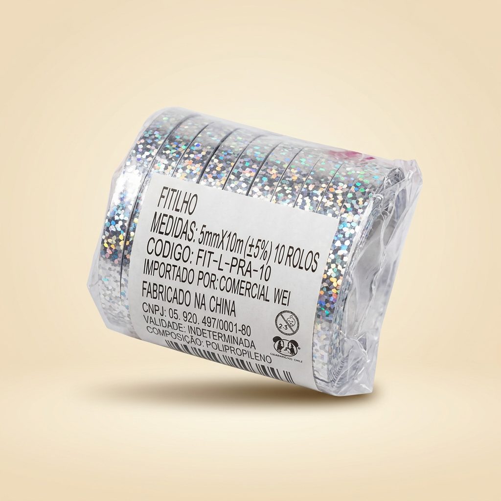 Fitilho Prata Holográfico — 10 rolos