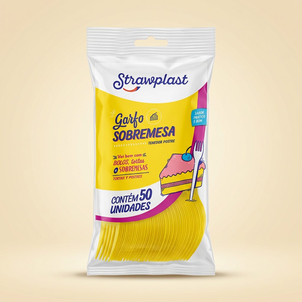 Garfo Sobremesa Strawplast Amarelo — 50 un