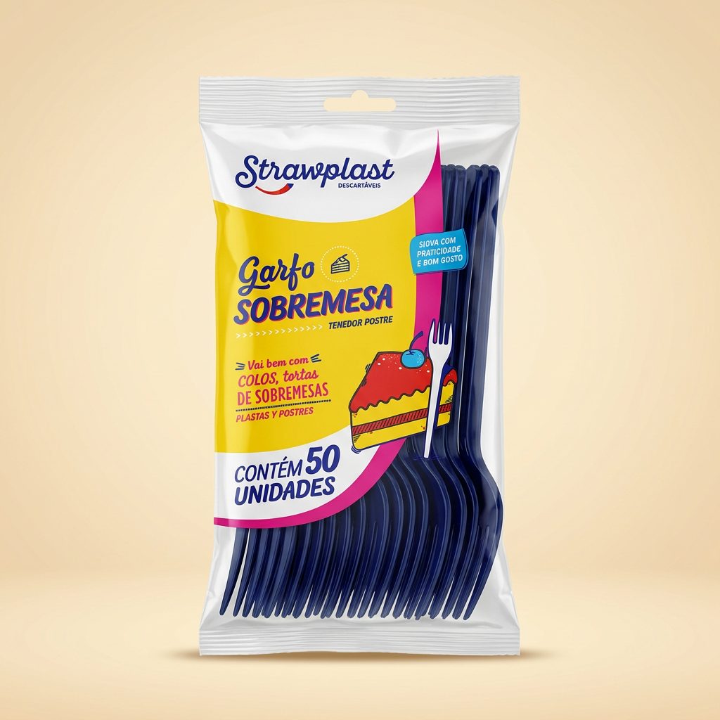 Garfo Sobremesa Strawplast Azul Escuro — 50 un