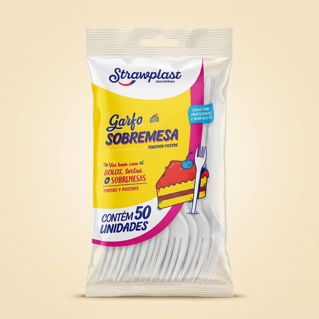 Garfo Sobremesa Strawplast Branco — 50 un