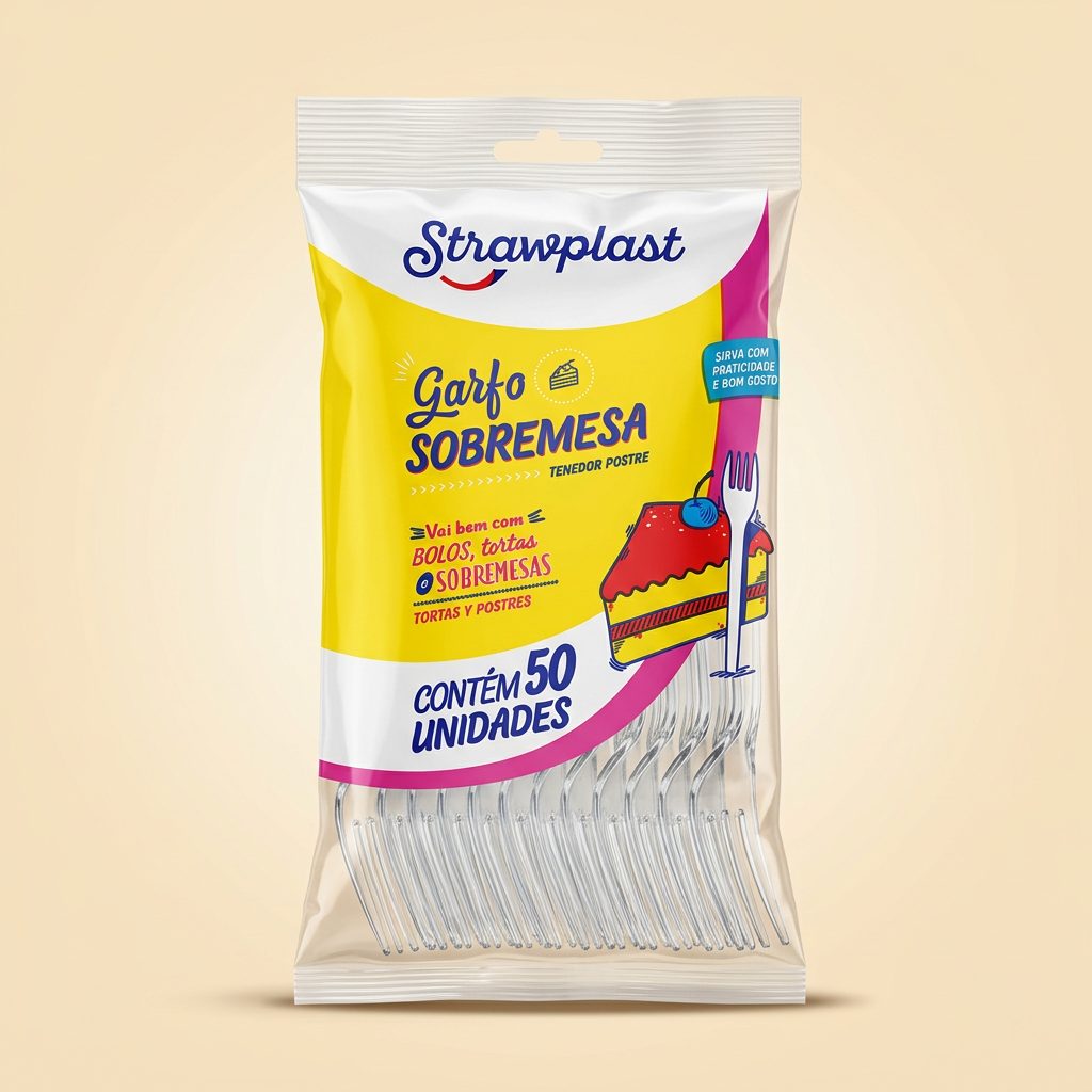 Garfo Sobremesa Strawplast Cristal — 50 un