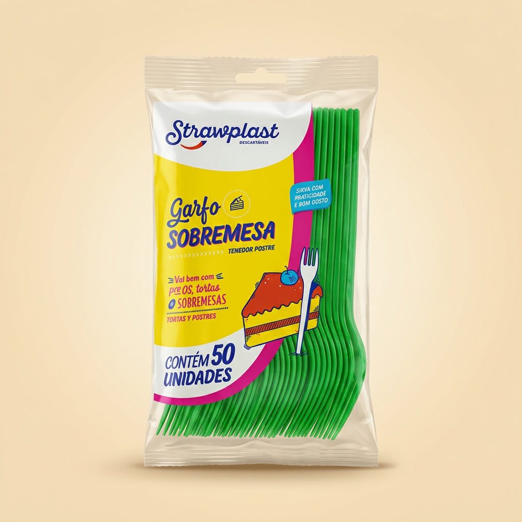 Garfo Sobremesa Strawplast Verde — 50 un