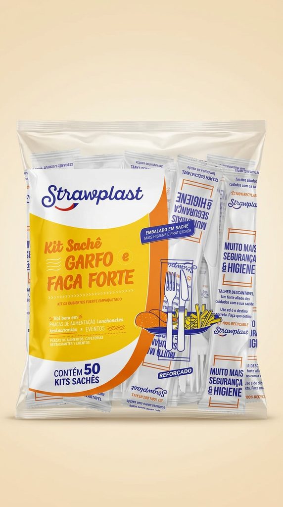 Kit Sachê Garfo e Faca Forte Strawplast — 50 kits