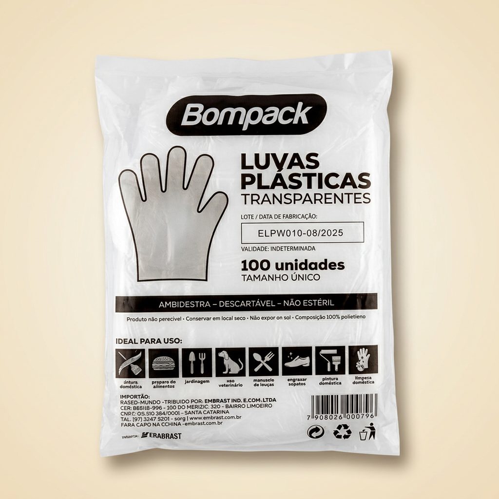 Luvas Plásticas Transparentes Bompack — 100un