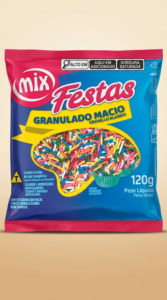 Granulado Macio Colorido Mix Festas 120 g
