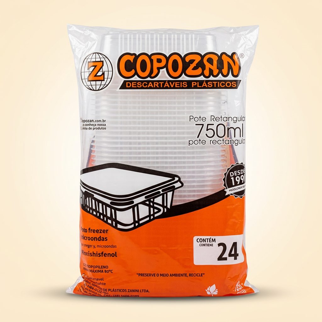 Pote Retangular 750ml com Tampa Copozan — 24 un