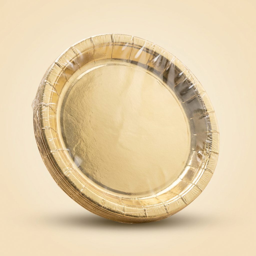 Prato de Papel Laminado Dourado — 10 un
