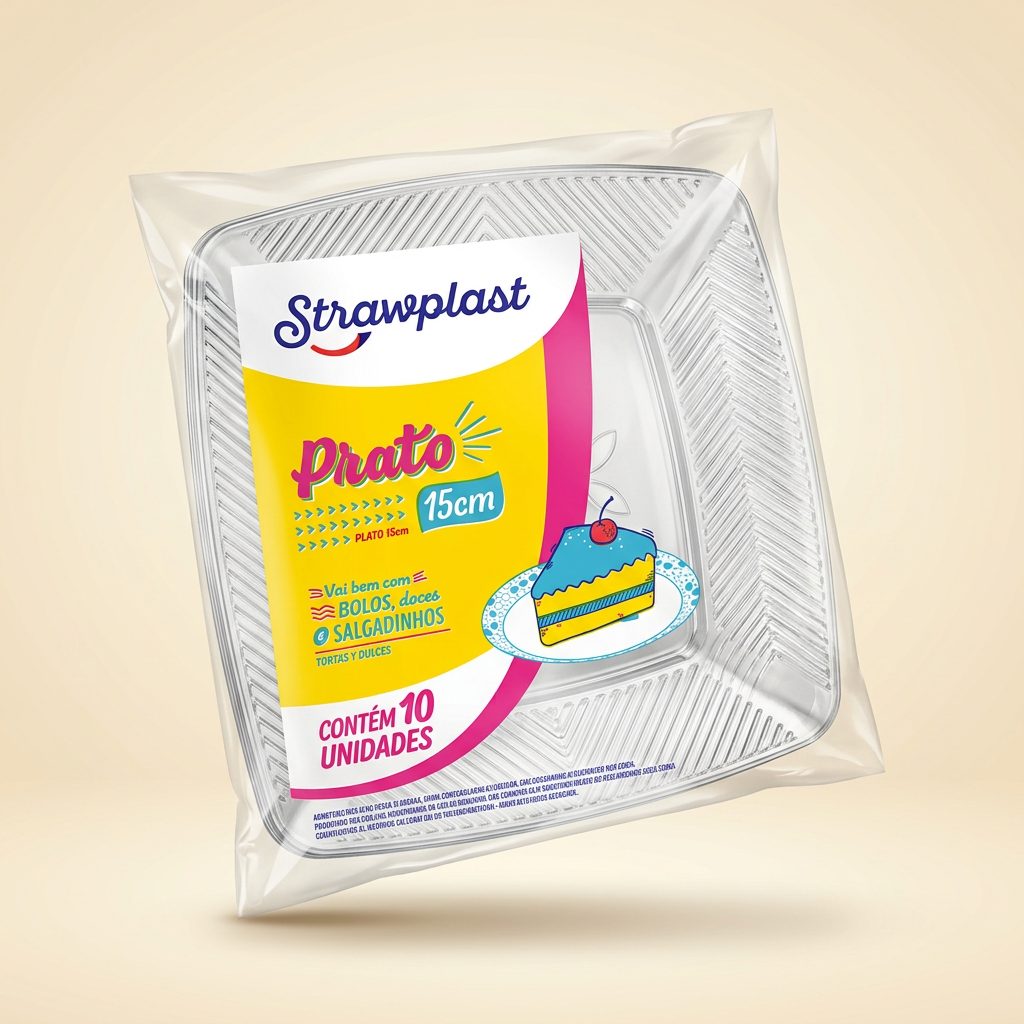 Prato Strawplast Quadrado 15 cm Cristal — 10 un