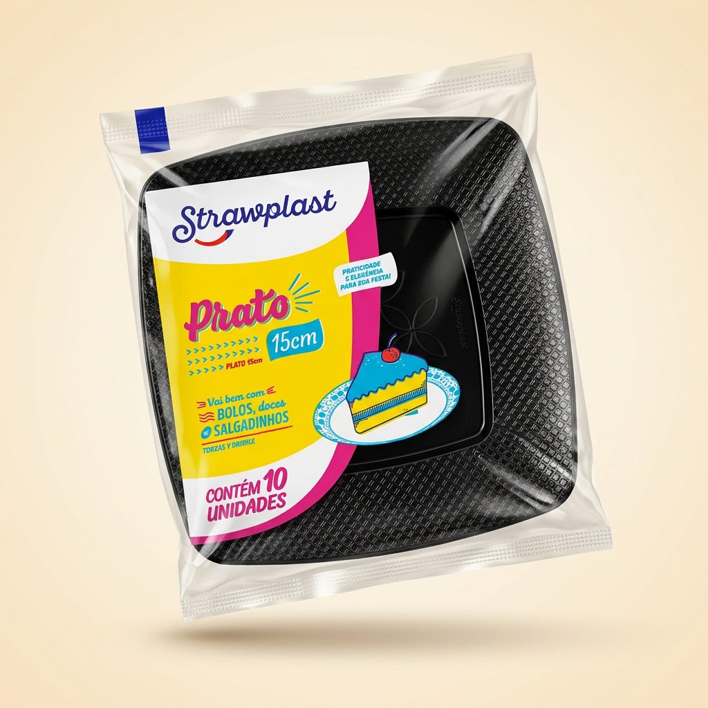 Prato Strawplast Quadrado 15 cm Preto — 10 un