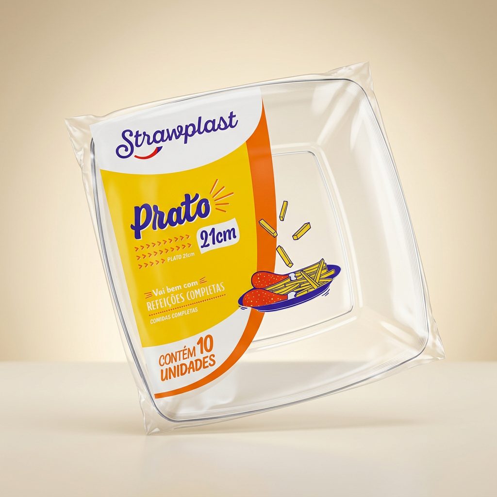 Prato Strawplast Quadrado 21 cm Cristal — 10 un