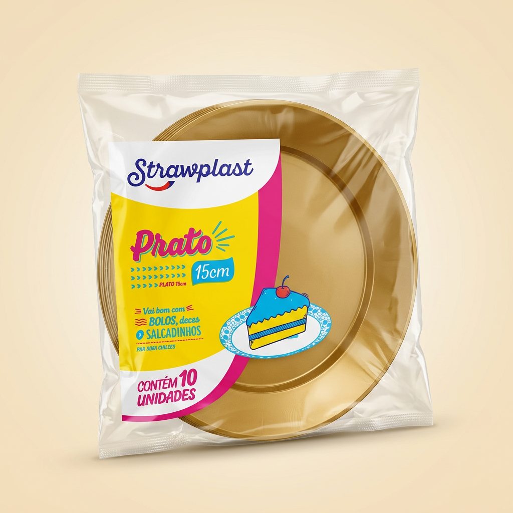 Prato Strawplast Redondo 15 cm Dourado — 10 un