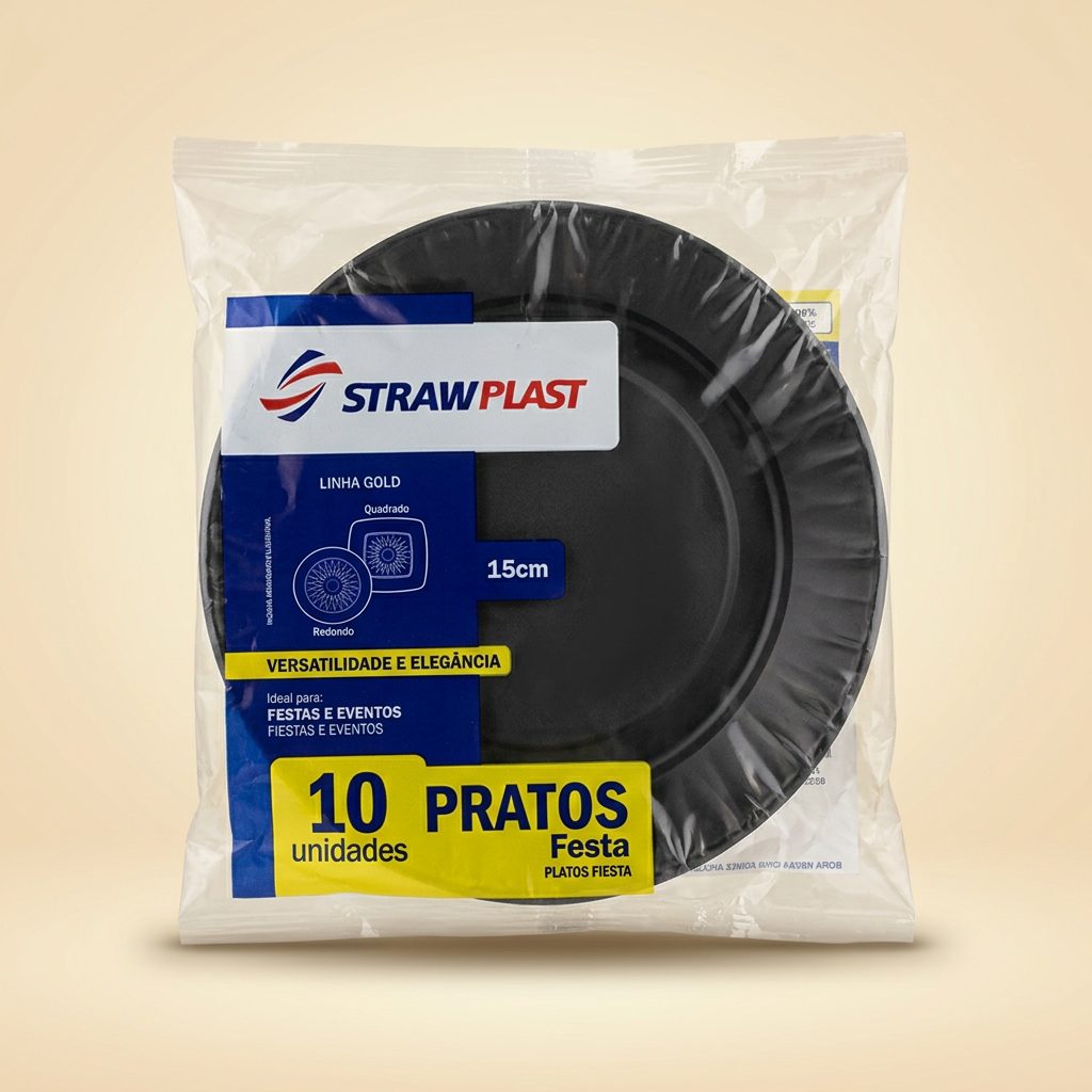 Prato Strawplast Redondo 15 cm Preto Linha Gold — 10 un