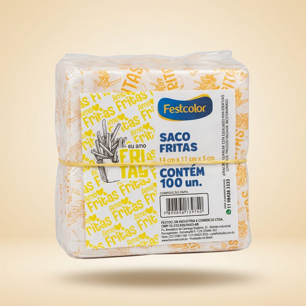 Saco para Fritas 14 x 11 x 5 cm — 100 un