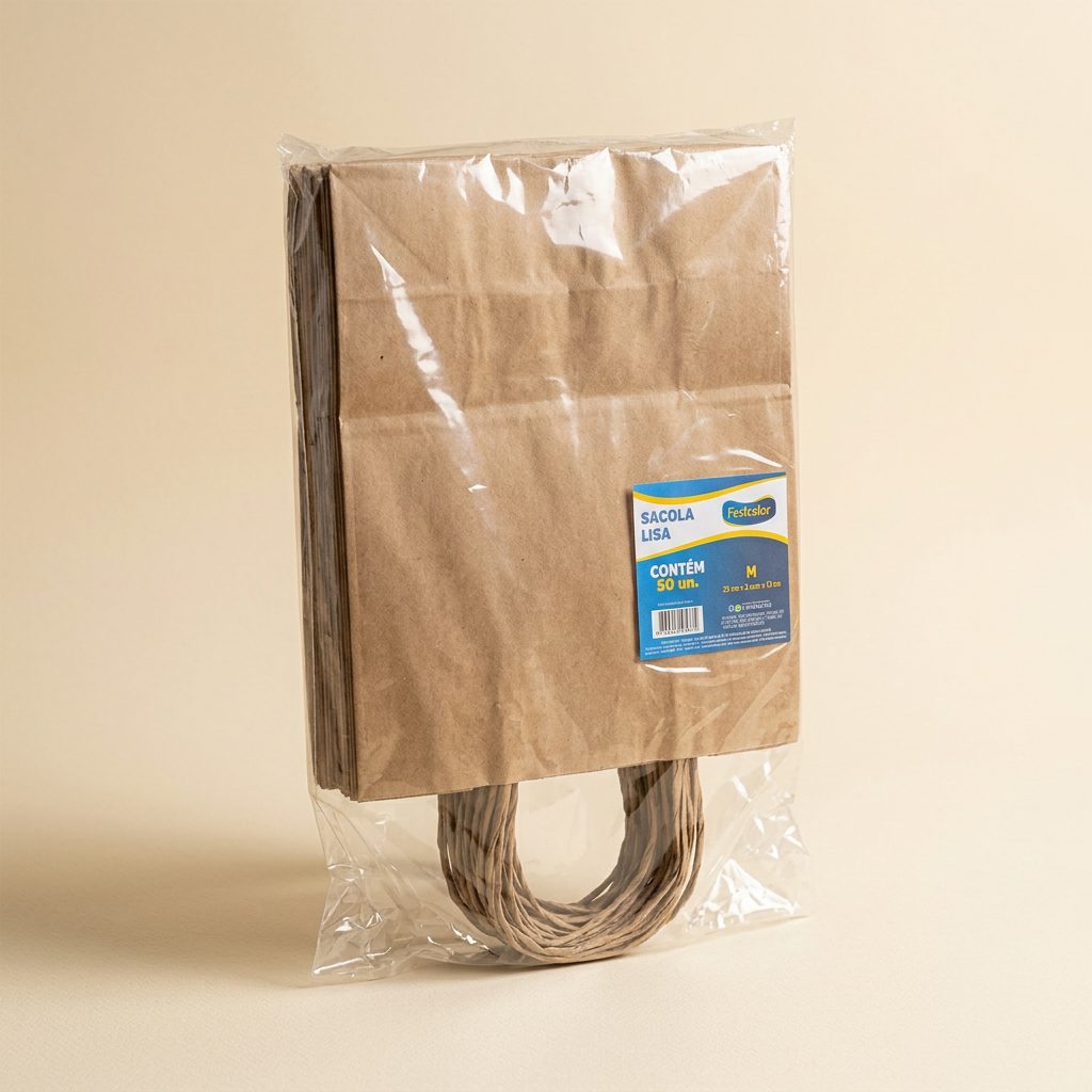 Sacola Kraft com Alça M 29 x 24 x 12 cm — 25 un