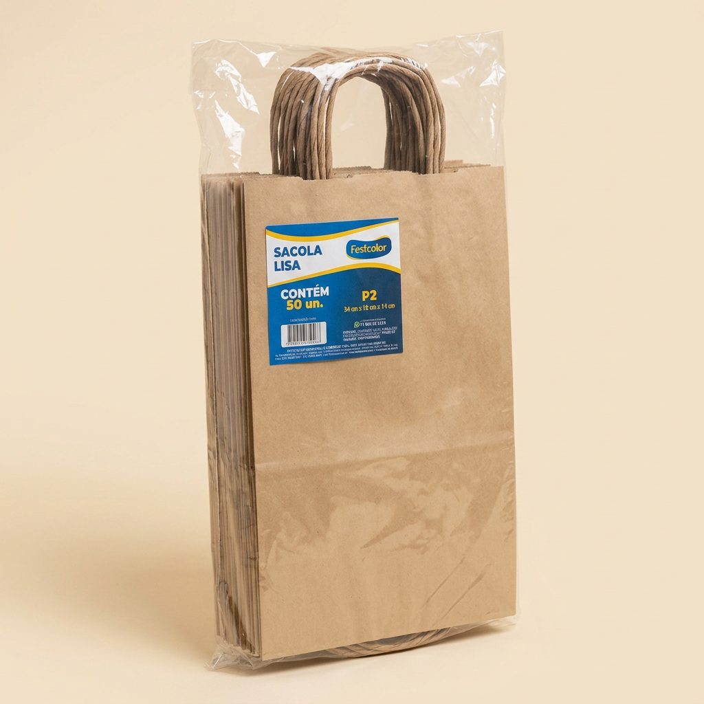 Sacola Kraft com Alça P2 34 x 18 x 14 cm — 25 un