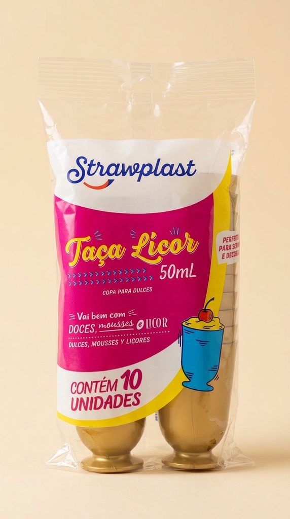 Taça Licor Strawplast 50 ml Dourada — 10 un