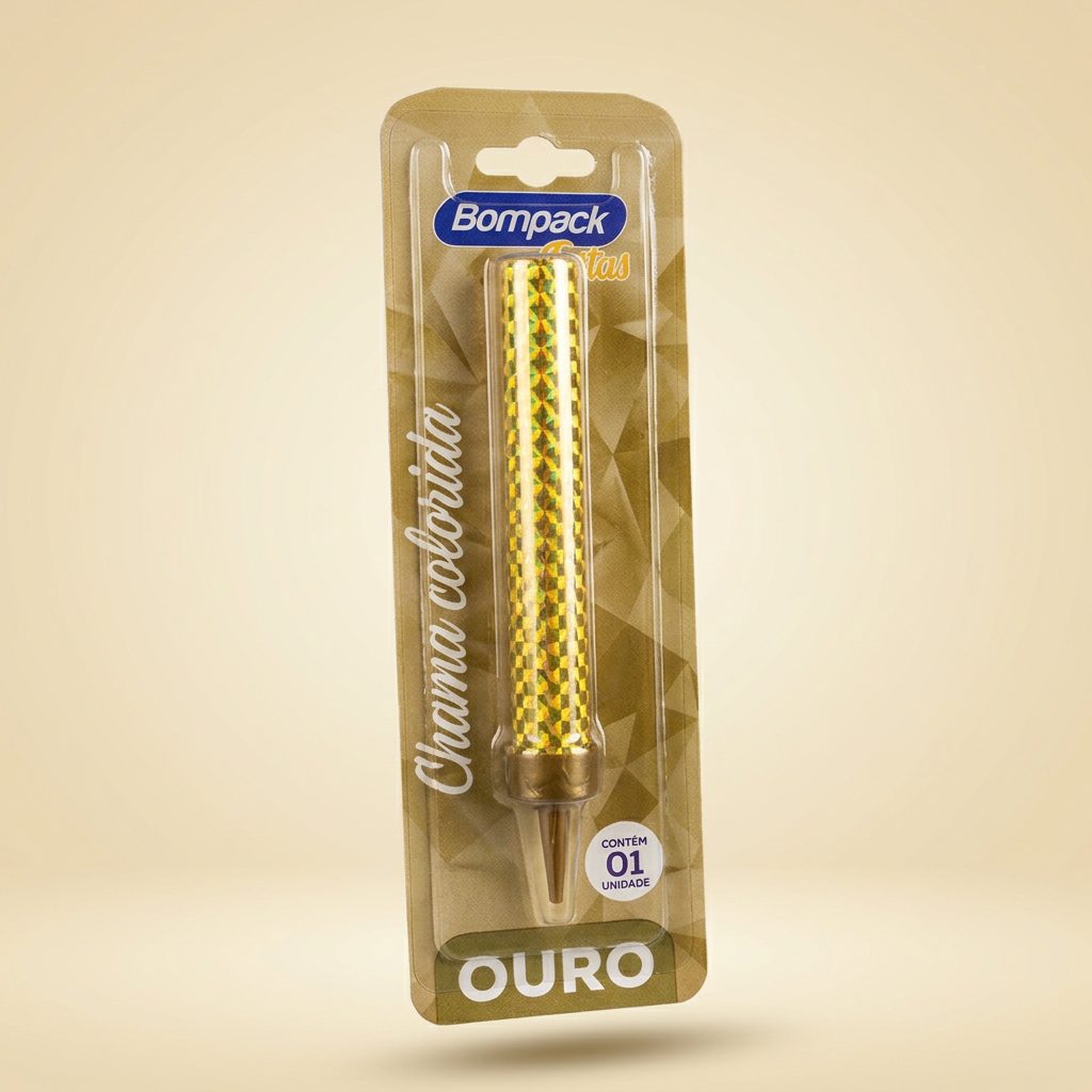 Vela Chama Colorida Ouro Bompack — 1 un