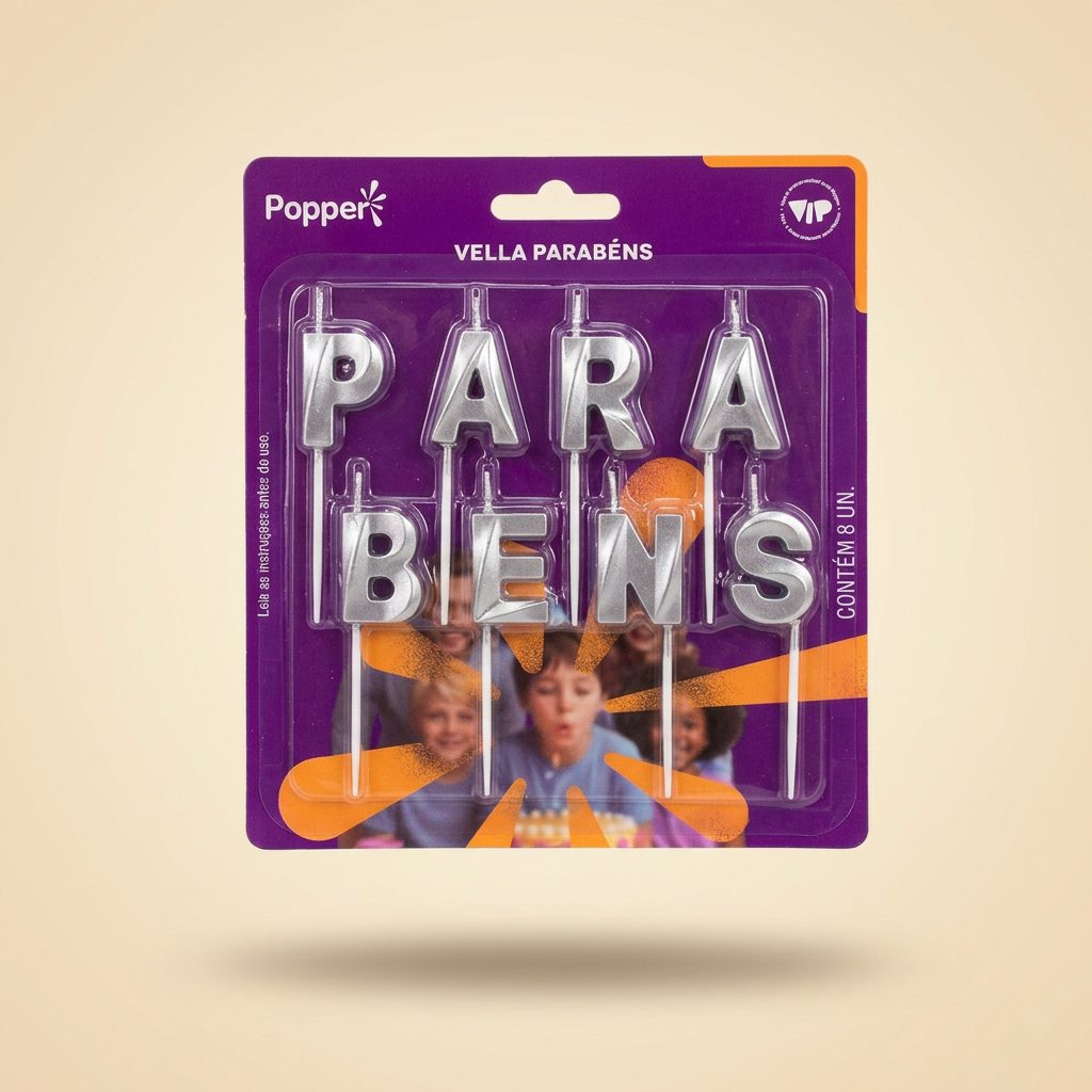 Vela Parabéns Metalizada Prata — 8 un